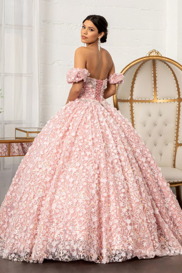 Jewel Embellished Mesh Quinceanera Ball Gown w/ 3-D Applique and Corset-4