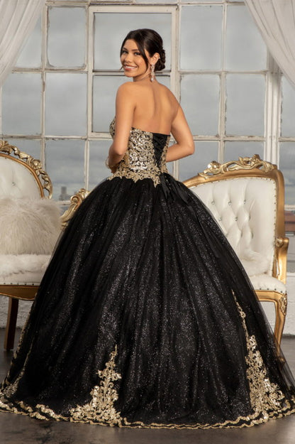 Glitter Embellished Mesh Quinceanera Ball Gown w/ Sweetheart Neckline (Petticoat Included)-1