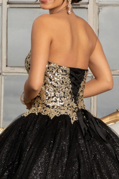 Glitter Embellished Mesh Quinceanera Ball Gown w/ Sweetheart Neckline (Petticoat Included)-3