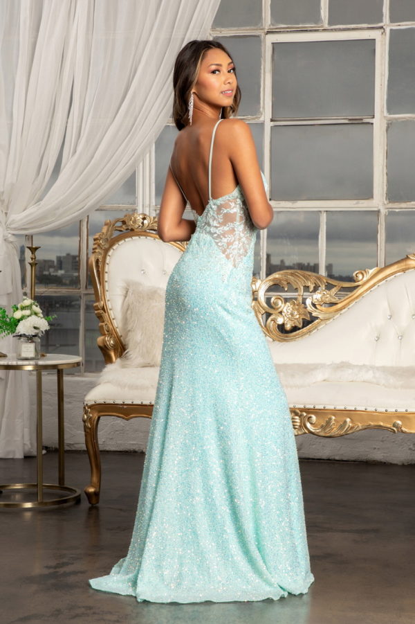 Netting Embroidered Sequin Mermaid Dress w/ Mesh Side Cut Outs-2