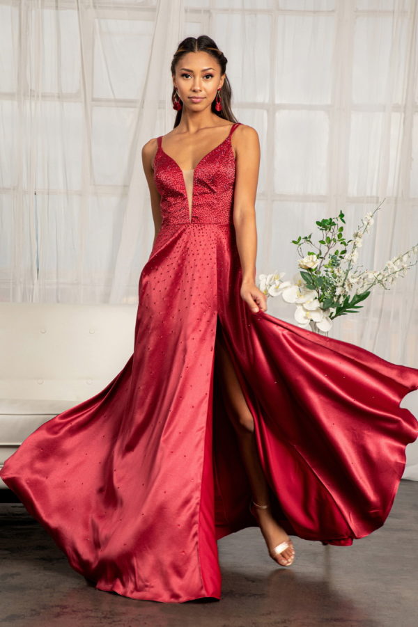 Illusion Sweetheart Neckline Satin A-line Dress w/ Lace-up Back-3