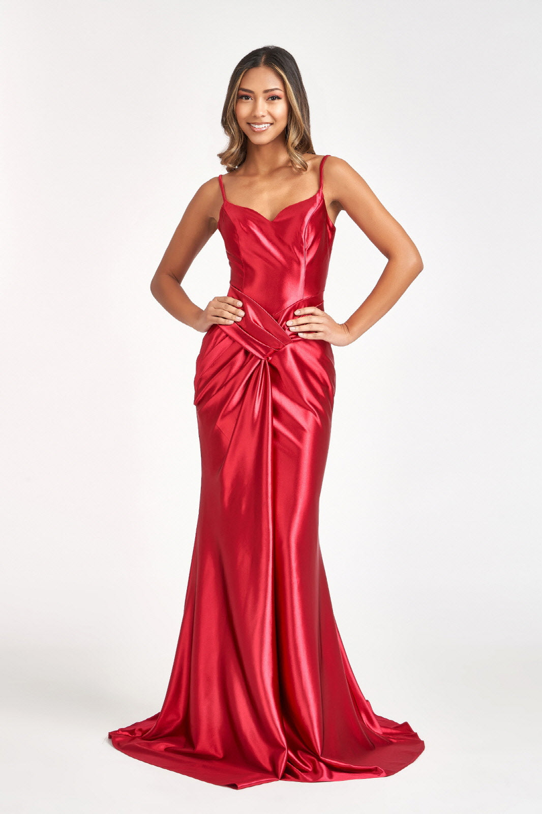 Sweetheart Satin Mermaid Dress w/ Open Back and Side Gathered Waistline-3