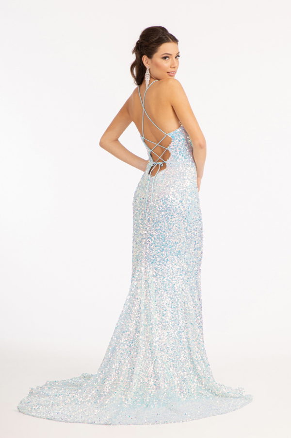 Straight Across Sequin Embellished Mermaid Dress w/ Open Lace-up Back-3