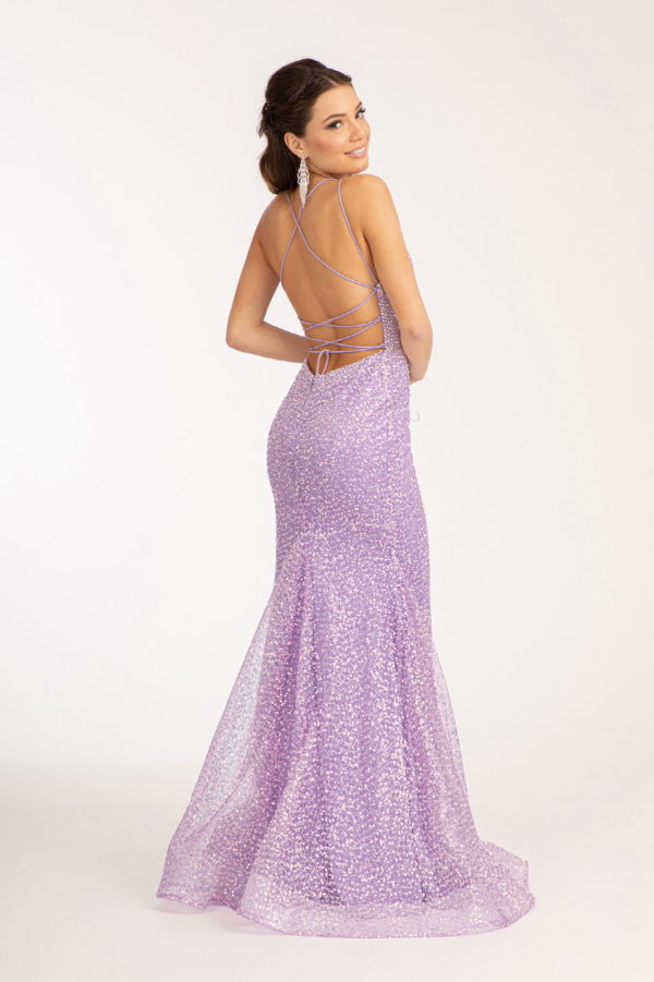 Straight Across Sequin Embellished Mesh Mermaid Dress w/ Slit-3