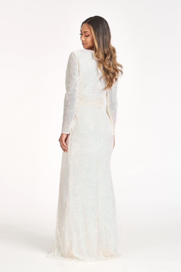 Gathered Waist Sequin Embellished Mermaid Dress w/ Long Sleeves-1