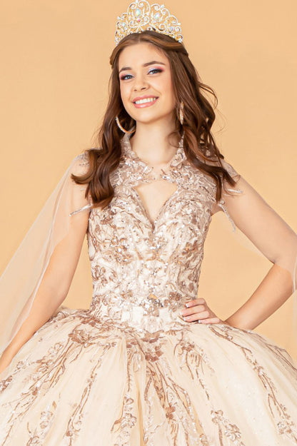 Sequin Glitter Embellished Quinceanera Dress w/ Corset Back-4