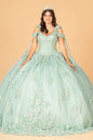 3-D Flower Applique Mesh Quinceanera Ball Gown with Side Mesh Drapes-0