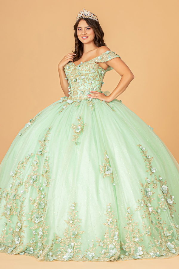 3-D Flower Applique Sweetheart Neckline Mesh Quinceanera Ball Gown-2