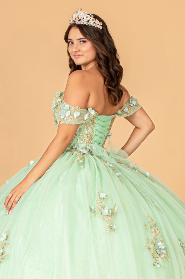 3-D Flower Applique Sweetheart Neckline Mesh Quinceanera Ball Gown-4