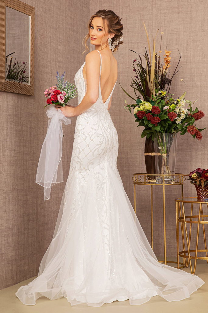 Jewel Bead Wedding Dress w/ Detachable Waist Long Mesh Layer-1