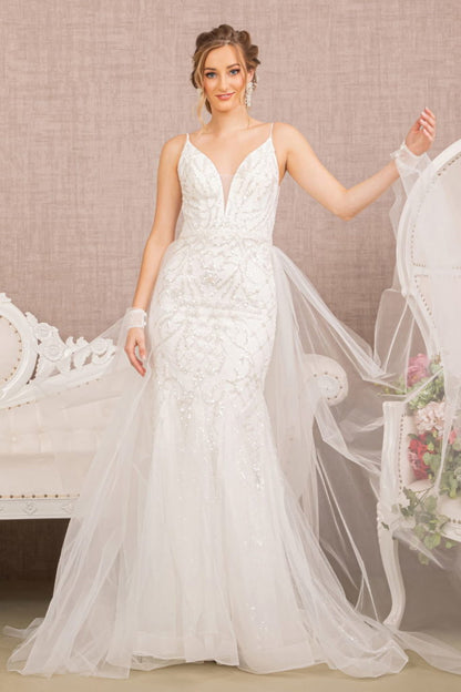 Jewel Bead Wedding Dress w/ Detachable Waist Long Mesh Layer-2