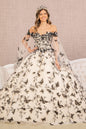 3-D Butterfly Applique Quinceanera Gown w/ Detachable Side Mesh Layer-0