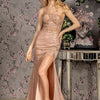 Sequin Ruched Back Glitter Crepe Mermaid Long Dress-0