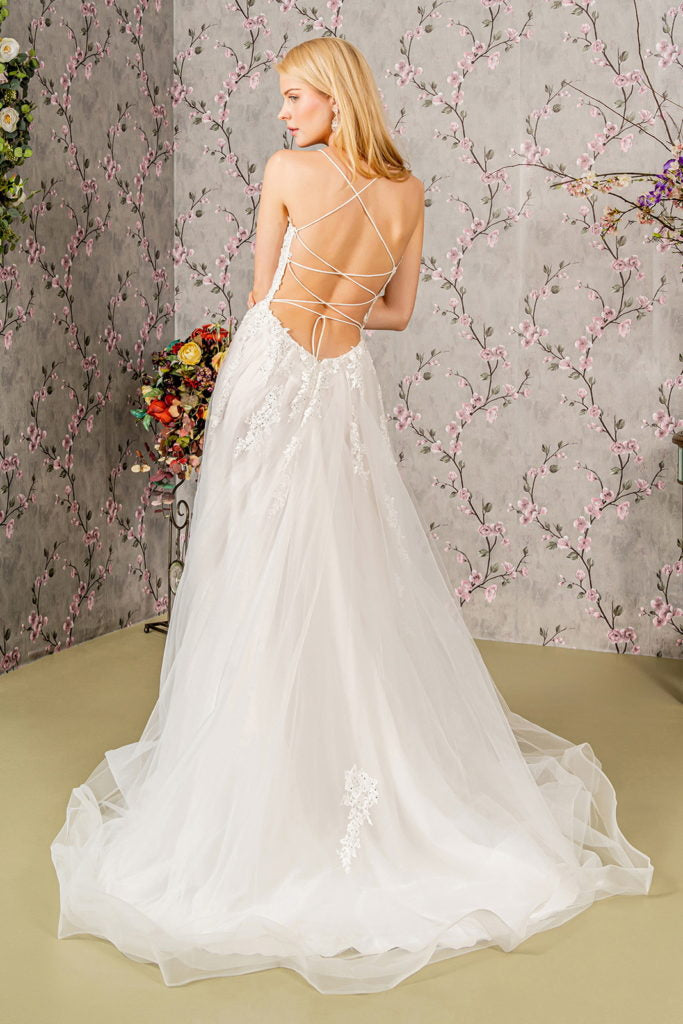 Embroidery Bead Sheer Bodice Open Back Mesh Wedding Gown-1