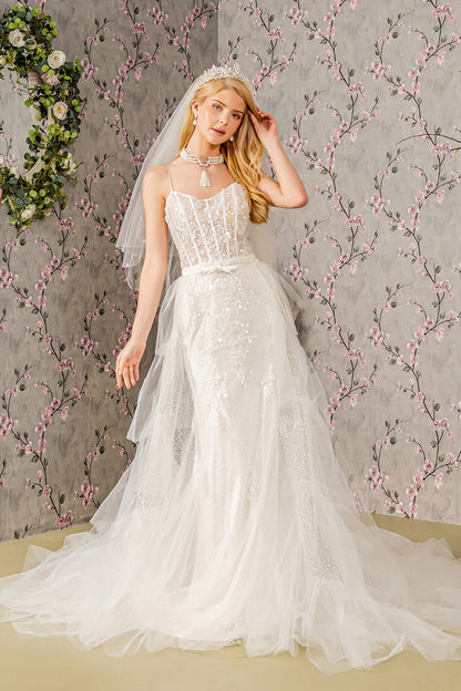 Embroidery Bead Mesh Mermaid Wedding Gown w/ Mesh Long Cape-0