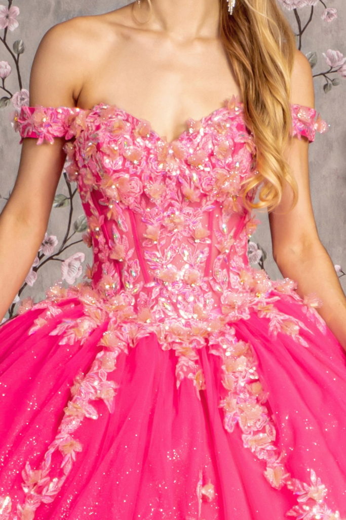 3-D Flower Jewel Sheer Corset Bodice Mesh Ball Gown-4