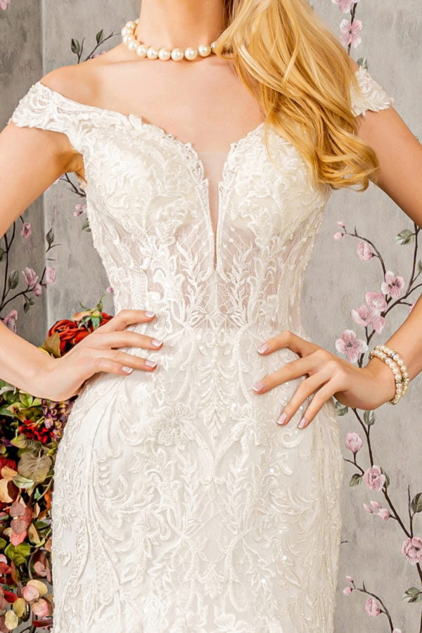 Jewel Embroidery Sheer Bodice Mesh Trumpet Wedding Gown-2