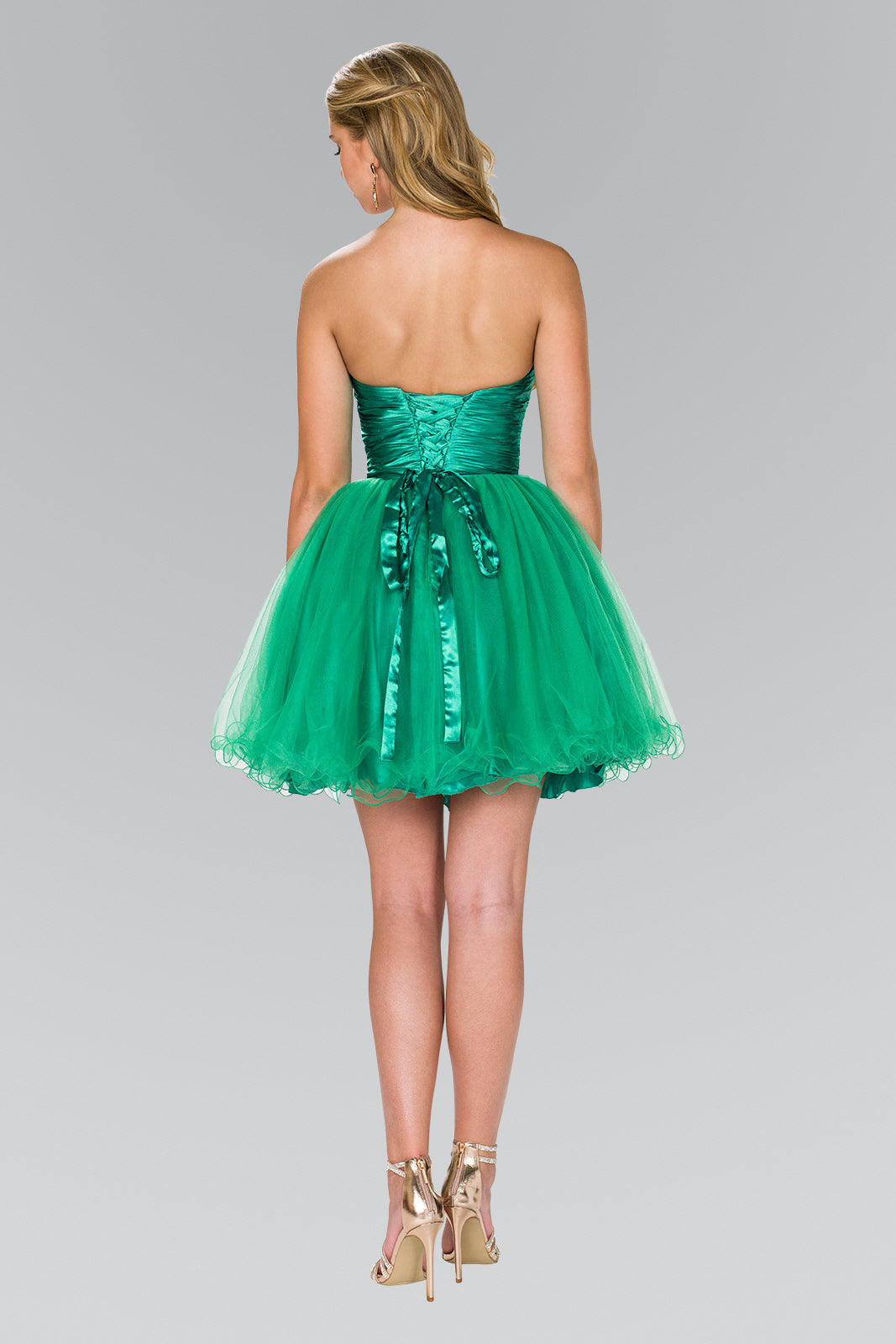 Strapless Sweetheart Tulle Short Dress with Pleated Bodice and Jewel Detailing-1