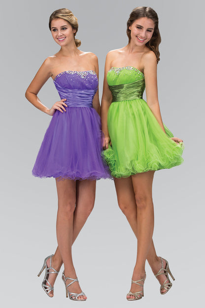 Sleeveless Sweetheart Beaded Tulle Short Dress with Pleated Satin Waistband-3