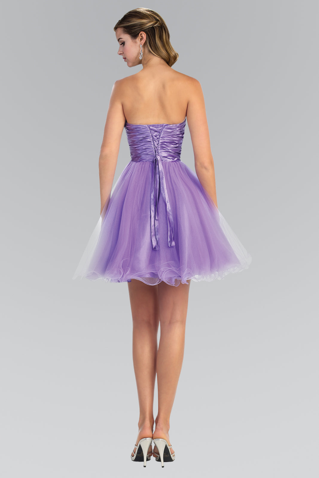 Sleeveless Sweetheart Beaded Tulle Short Dress with Pleated Satin Waistband-4