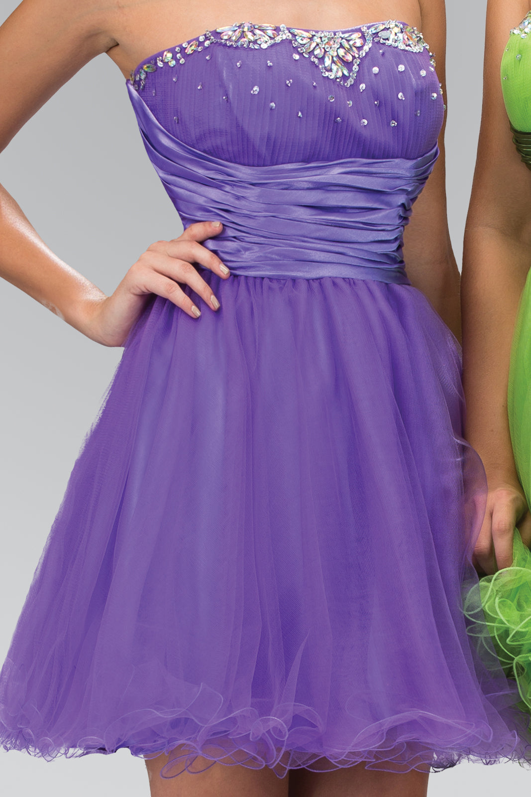 Sleeveless Sweetheart Beaded Tulle Short Dress with Pleated Satin Waistband-2