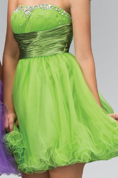 Sleeveless Sweetheart Beaded Tulle Short Dress with Pleated Satin Waistband-6