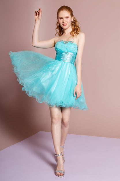 Sleeveless Sweetheart Beaded Tulle Short Dress with Pleated Satin Waistband-7