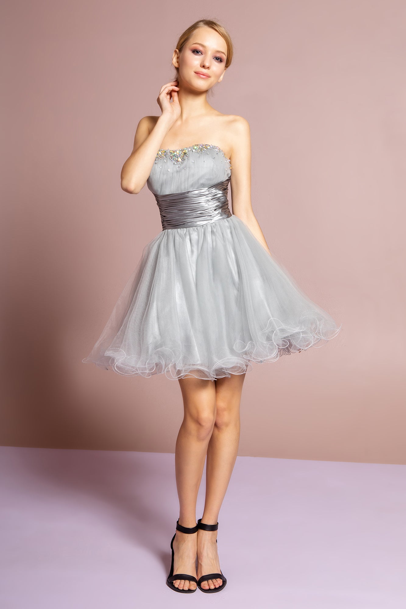 Sleeveless Sweetheart Beaded Tulle Short Dress with Pleated Satin Waistband-8