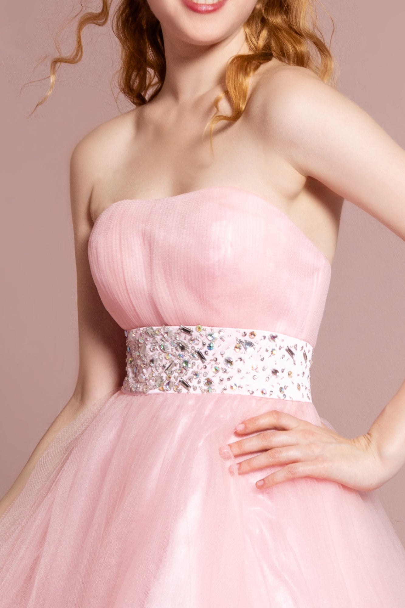 Strapless Sweetheart Tulle Short Dress Accented with Jewel Embellished Waistline-1