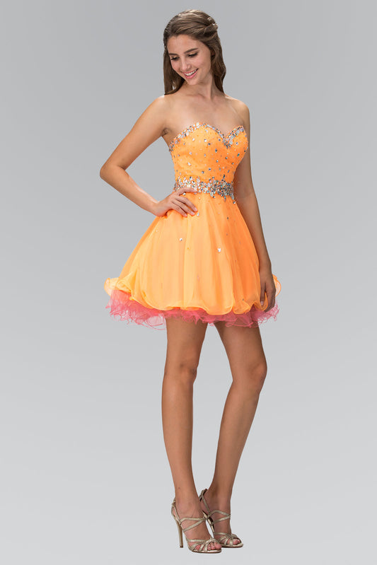 Strapless Sweetheart Tulle Short Dress with Jeweled Bodice-0