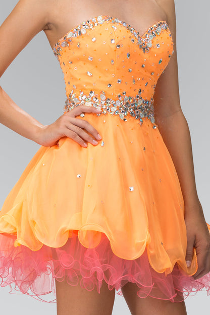 Strapless Sweetheart Tulle Short Dress with Jeweled Bodice-2