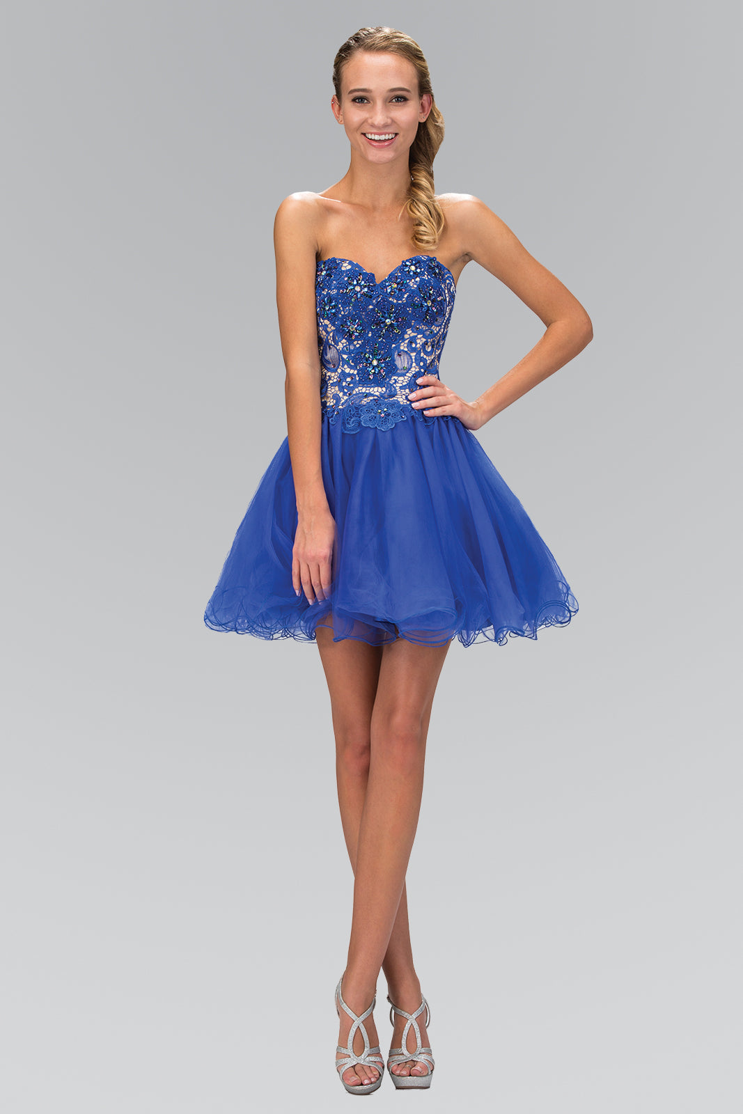 Strapless Sweetheart Tulle Short Dress with Lace Bodice-0