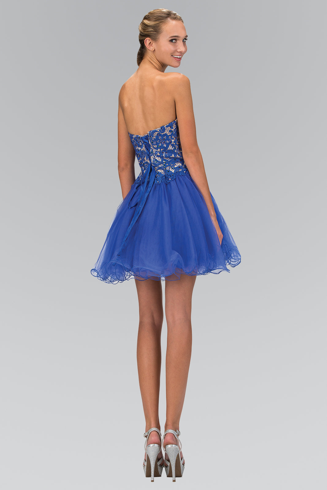 Strapless Sweetheart Tulle Short Dress with Lace Bodice-1