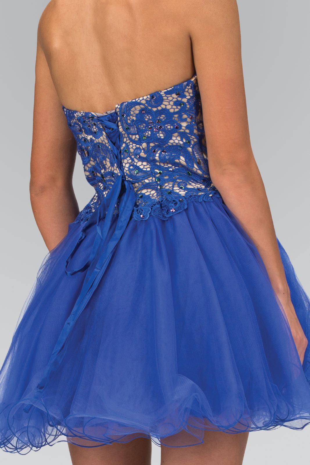 Strapless Sweetheart Tulle Short Dress with Lace Bodice-3