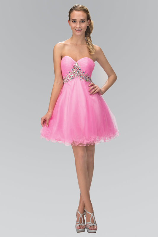 Strapless Sweetheart Tulle Short Dress Accented with Jewel-0