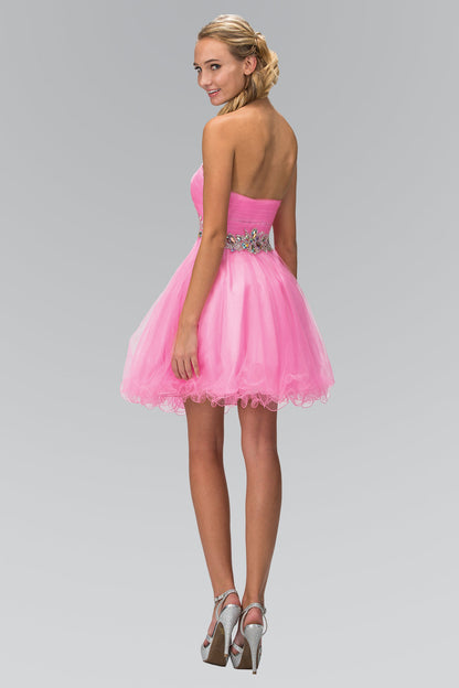 Strapless Sweetheart Tulle Short Dress Accented with Jewel-1