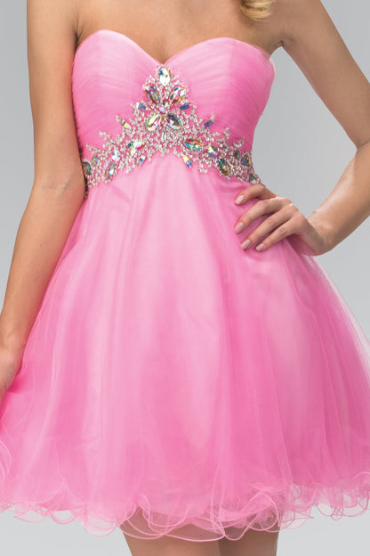 Strapless Sweetheart Tulle Short Dress Accented with Jewel-2