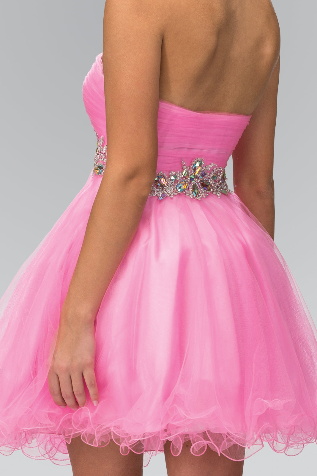 Strapless Sweetheart Tulle Short Dress Accented with Jewel-3