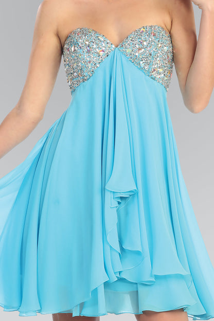 Strapless Chiffon Short Dress with Jewel Detailing-1