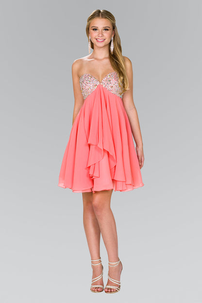 Strapless Chiffon Short Dress with Jewel Detailing-2