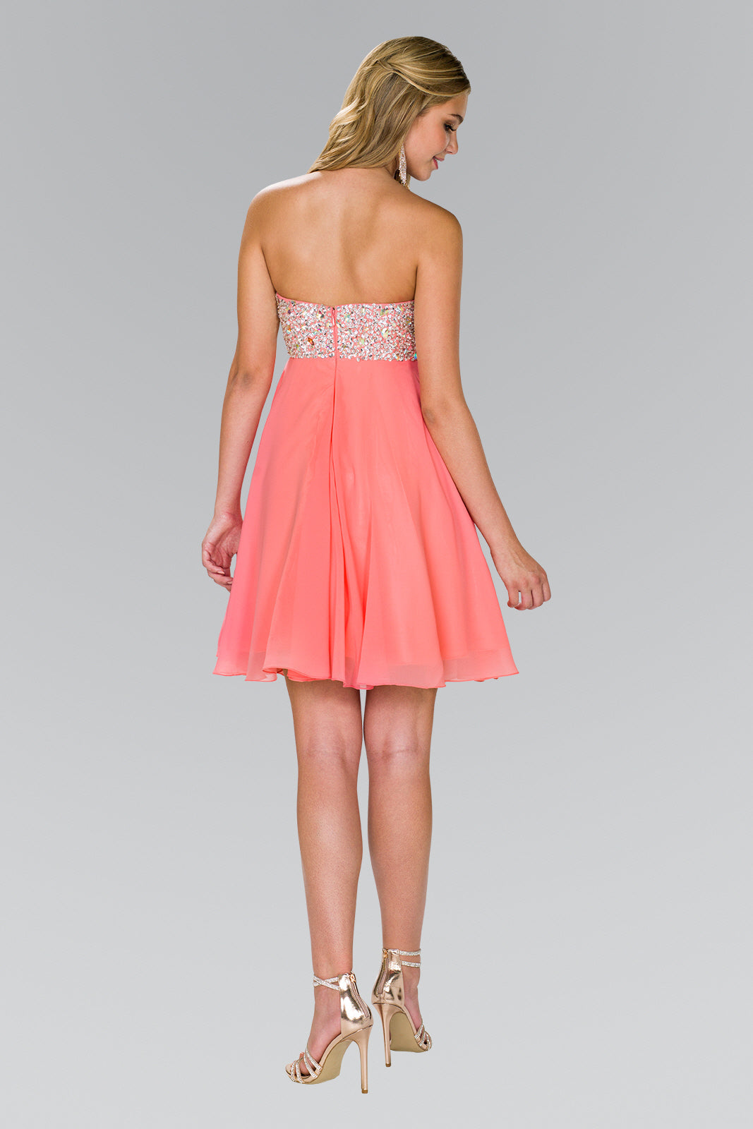 Strapless Chiffon Short Dress with Jewel Detailing-3