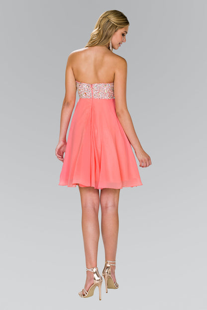 Strapless Chiffon Short Dress with Jewel Detailing-3