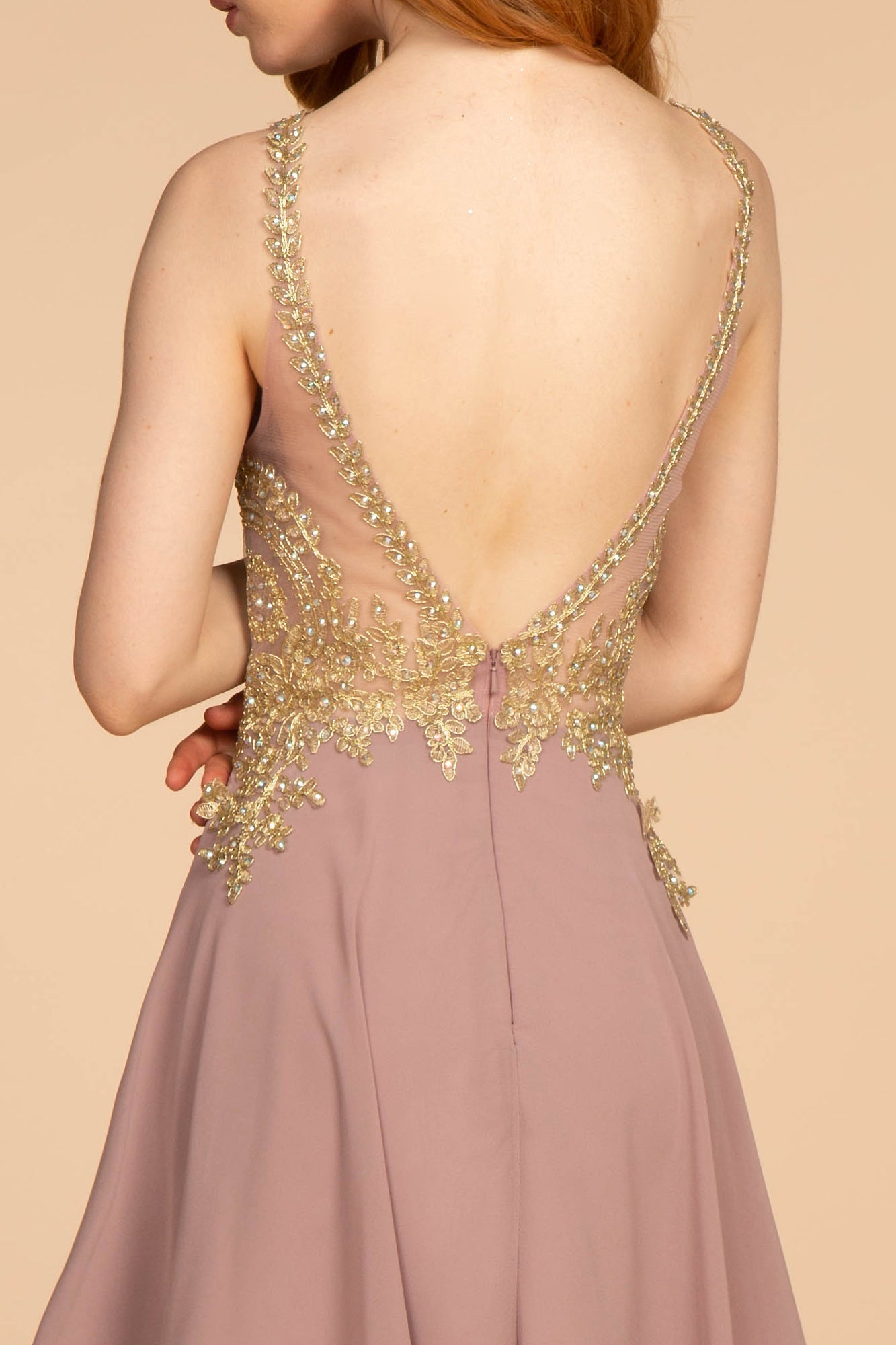 Embroidered Bodice Chiffon Short Dress-3