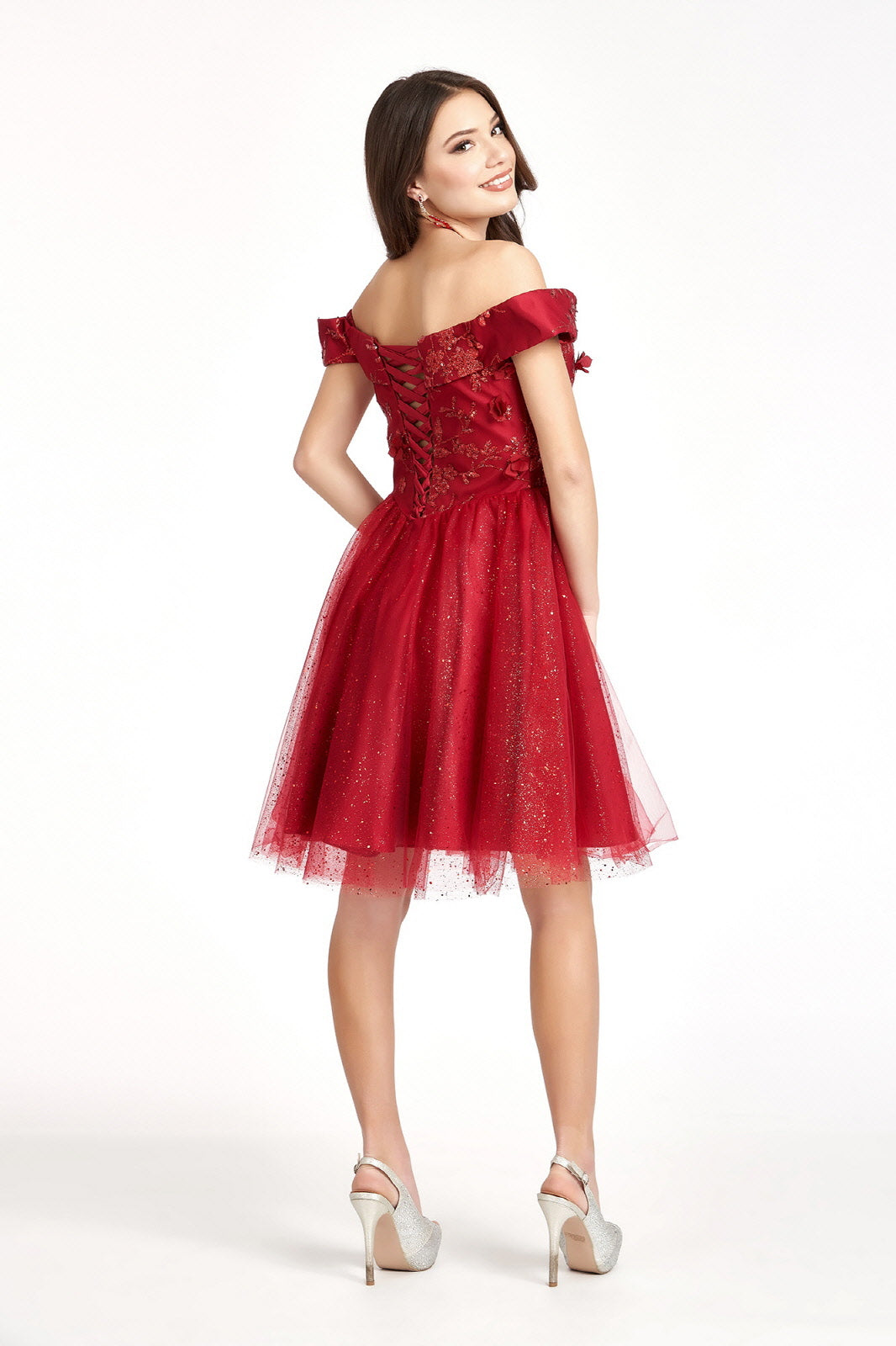 Sweethearted Glitter Mesh Homecoming Dress w/ Corset Back-1