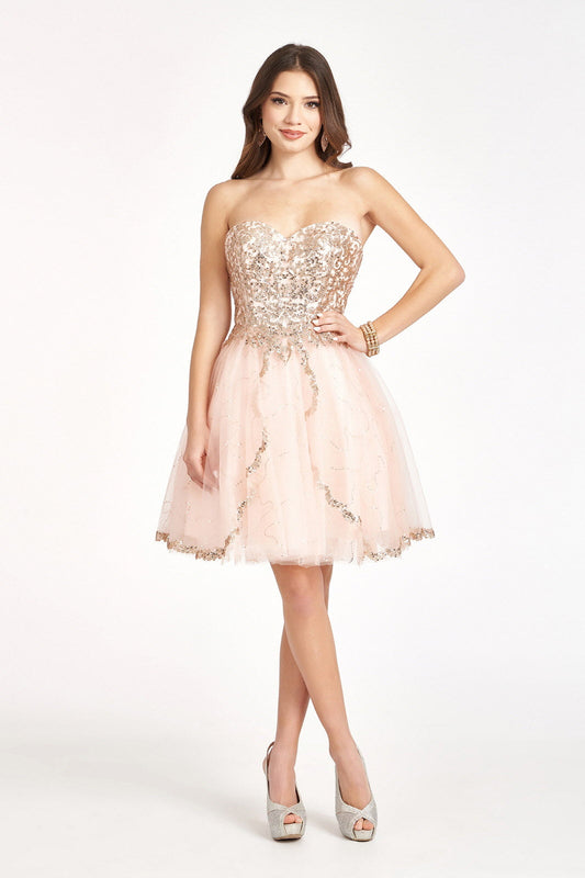 Glitter and Sequin Embellished Bodice Sweetheart Mesh Homecoming Dress-0