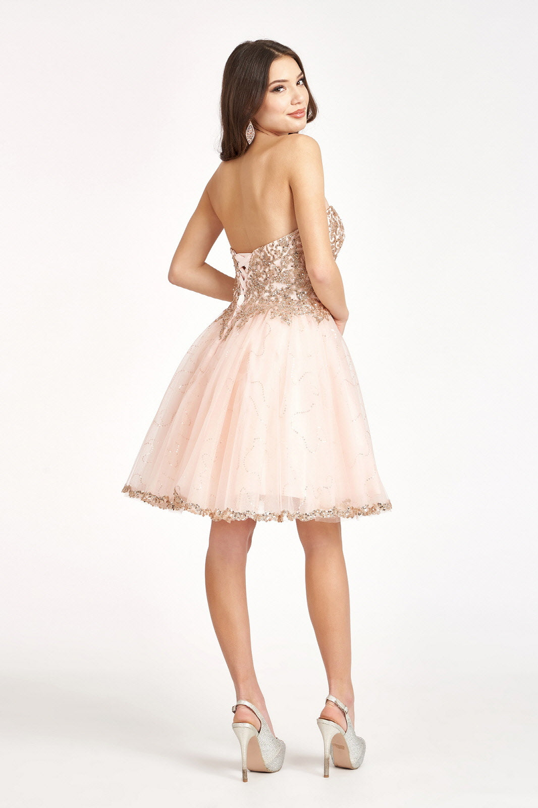 Glitter and Sequin Embellished Bodice Sweetheart Mesh Homecoming Dress-1