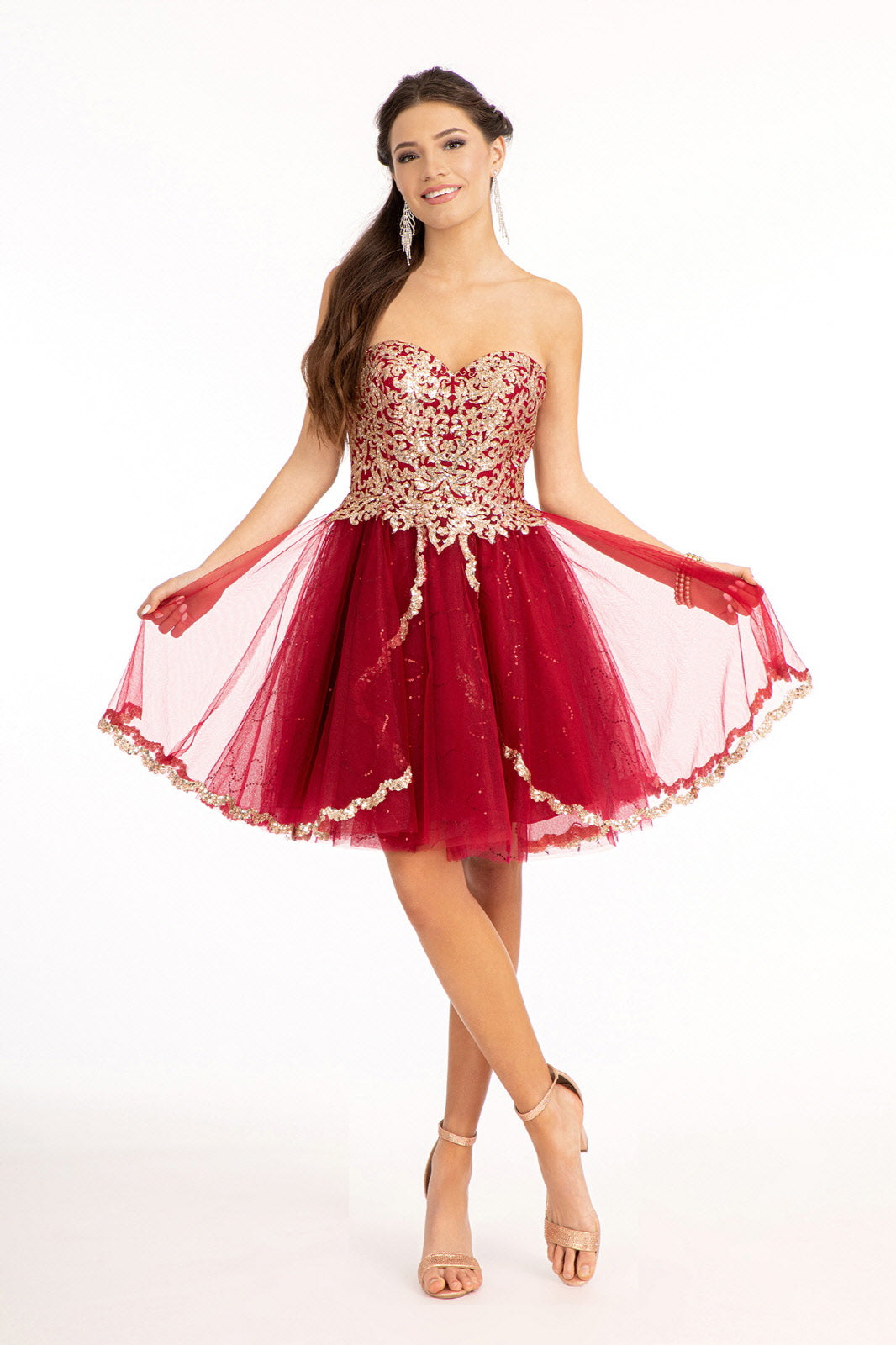 Glitter and Sequin Embellished Bodice Sweetheart Mesh Homecoming Dress-4