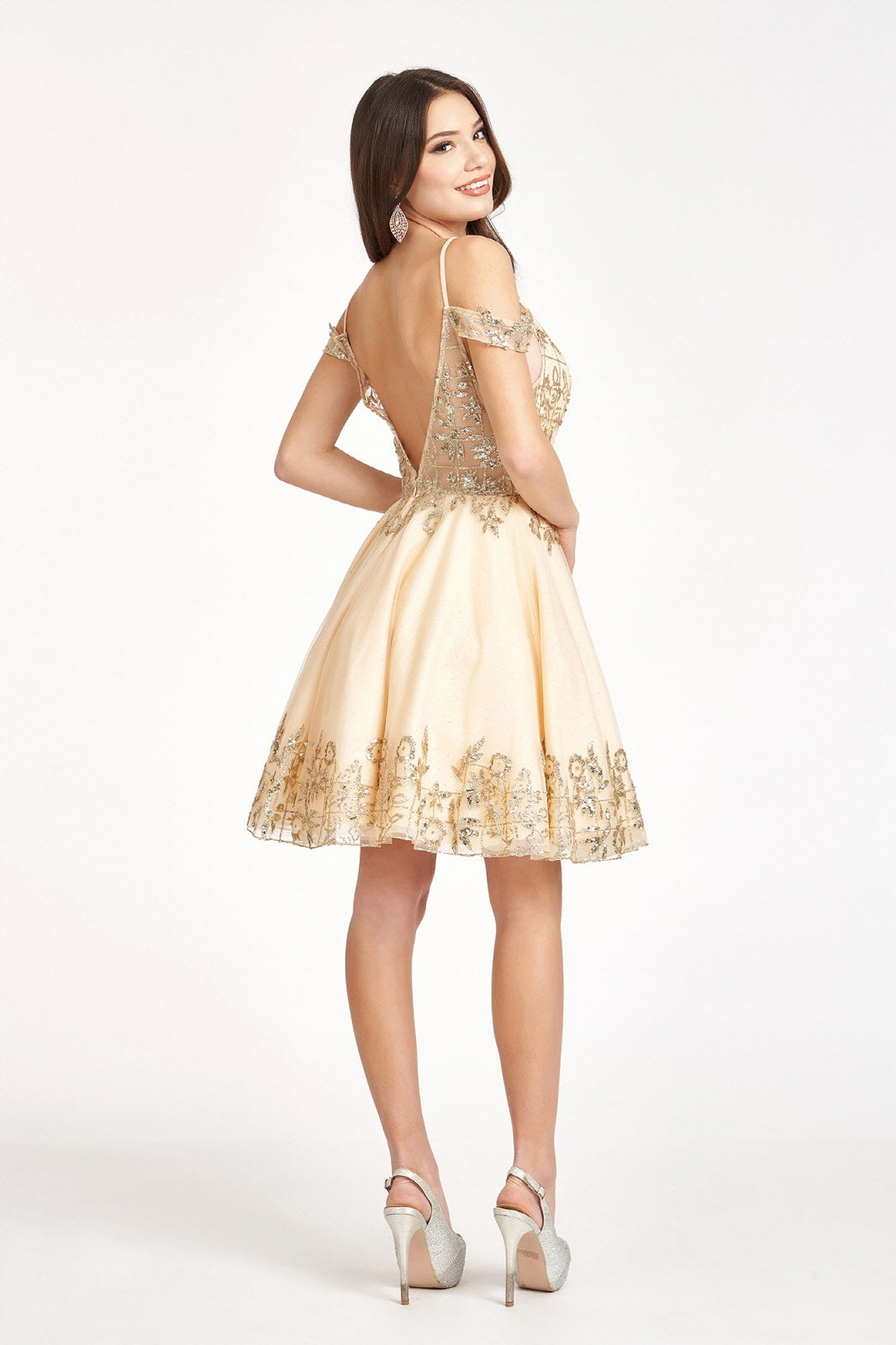 Glitter Embellished V-Neck Mesh Homecoming Dress-1