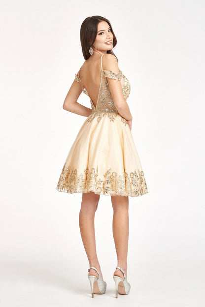 Glitter Embellished V-Neck Mesh Homecoming Dress-1