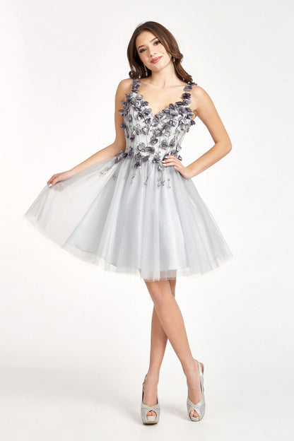 Sequin Floral Applique V-Back Glitter Mesh Homecoming Dress w/ Sweetheart Neckline-4